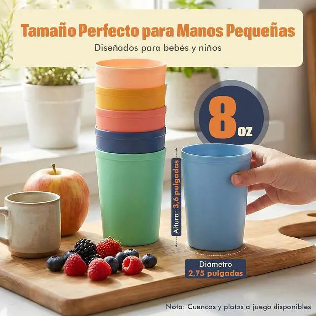 Alt view image 6 of 7 - MASTERCOOK 6 Pcs. Small Reusable Cups 8 oz Unbreakable Drinking Glasses -Toddler Cups for Water, Juice, MilkBPA Free Stackable Tumblers Plastic Cup set for Kitchen, Picnics, Parties- Kid-Friendly