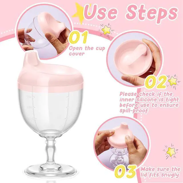 Alt view image 3 of 6 - Irenare 1 Pcs Wine Sippy Cup Baby No Spill 5oz Goblet Style Pink | Goblet Training Cup with Leak-proof Lid, Safe for 9+ Months Toddlers, Wine Glass Style Encourages Independent Drinking