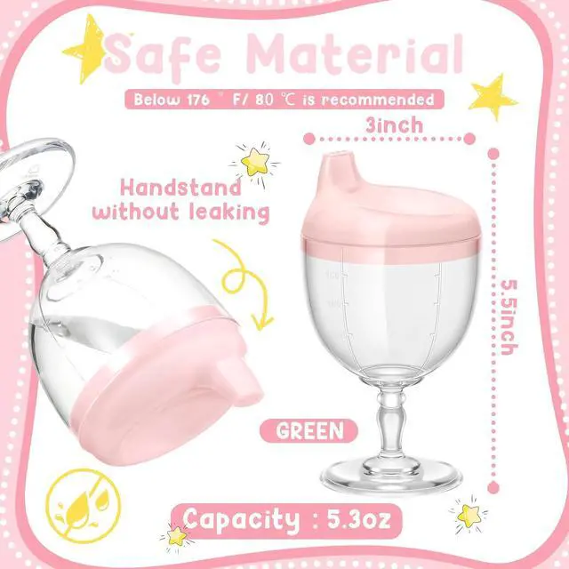 Alt view image 2 of 6 - Irenare 1 Pcs Wine Sippy Cup Baby No Spill 5oz Goblet Style Pink | Goblet Training Cup with Leak-proof Lid, Safe for 9+ Months Toddlers, Wine Glass Style Encourages Independent Drinking
