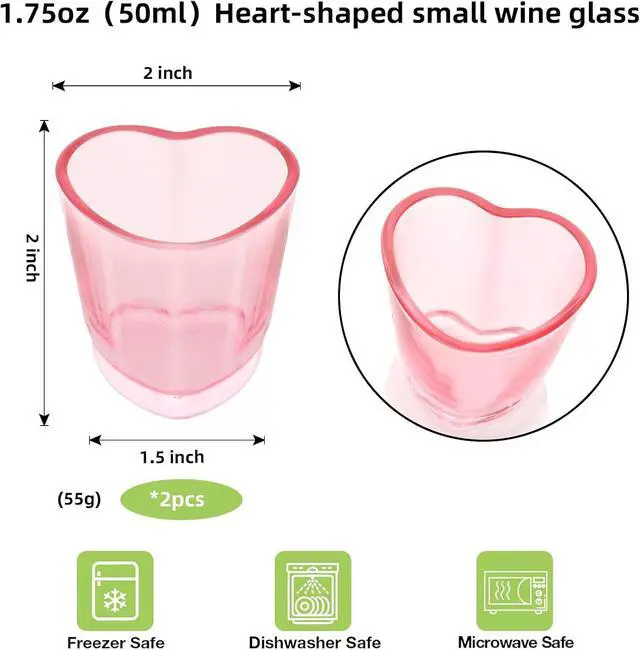 Alt view image 2 of 6 - 2Pcs Heart Shot Glasses Set, 1.5oz Glass Heart Shaped Glass Drinking Cups for Wedding Bridesmaid Gifts, Pink Shot Glasses Reusable with Heavy Base for Parties & Celebrations (2, Pink)