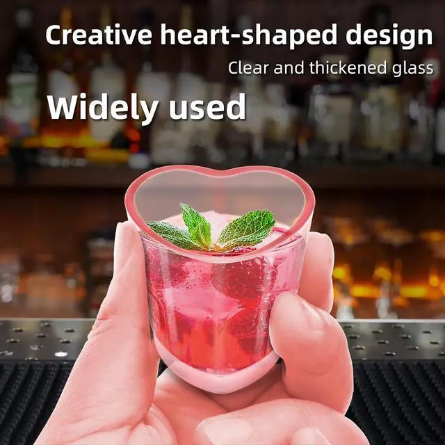 Alt view image 4 of 6 - 2Pcs Heart Shot Glasses Set, 1.5oz Glass Heart Shaped Glass Drinking Cups for Wedding Bridesmaid Gifts, Pink Shot Glasses Reusable with Heavy Base for Parties & Celebrations (2, Pink)