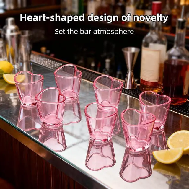 Alt view image 3 of 6 - 2Pcs Heart Shot Glasses Set, 1.5oz Glass Heart Shaped Glass Drinking Cups for Wedding Bridesmaid Gifts, Pink Shot Glasses Reusable with Heavy Base for Parties & Celebrations (2, Pink)