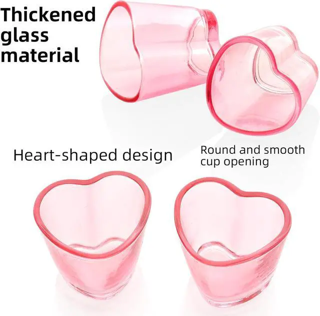 Alt view image 6 of 6 - 2Pcs Heart Shot Glasses Set, 1.5oz Glass Heart Shaped Glass Drinking Cups for Wedding Bridesmaid Gifts, Pink Shot Glasses Reusable with Heavy Base for Parties & Celebrations (2, Pink)