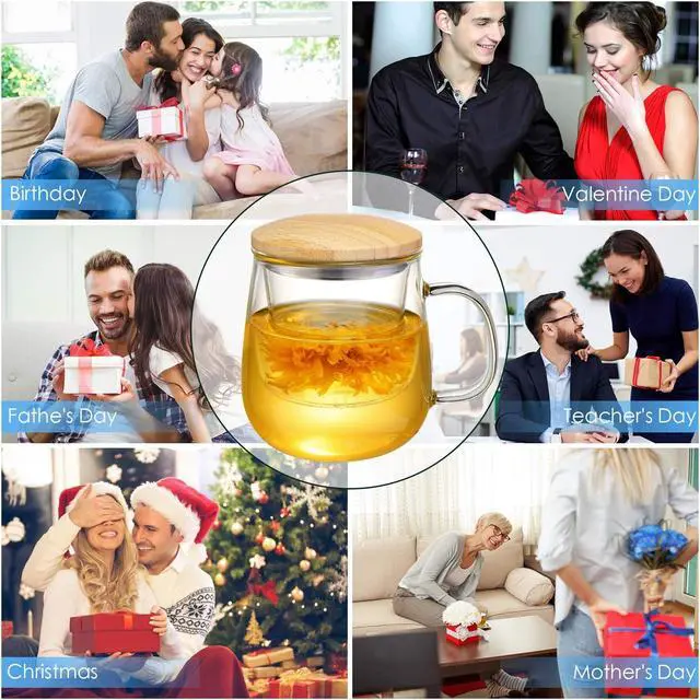 Alt view image 7 of 7 - 15oz Clear Glass Tea Cup with Infuser and Lid for Blooming & Loose Leaf Tea | with Handle, Borosilicate, Heat Resistance, Lead-free, Microwave & Dishwasher Safe, Gifts Box Include, A