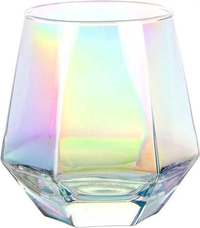 Main image of Wine Glass, Stemless Wine Glass for Red and White Wine, Iridescent Diamond Shaped Glassware for Whiskey, Cocktail, Gift for Anniversary, Wedding, Housewarming, Birthday