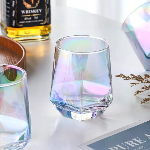 Alt view image 5 of 6 - Wine Glass, Stemless Wine Glass for Red and White Wine, Iridescent Diamond Shaped Glassware for Whiskey, Cocktail, Gift for Anniversary, Wedding, Housewarming, Birthday