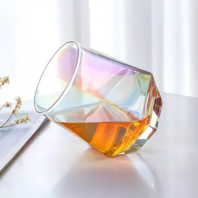 Alt view image 6 of 6 - Wine Glass, Stemless Wine Glass for Red and White Wine, Iridescent Diamond Shaped Glassware for Whiskey, Cocktail, Gift for Anniversary, Wedding, Housewarming, Birthday