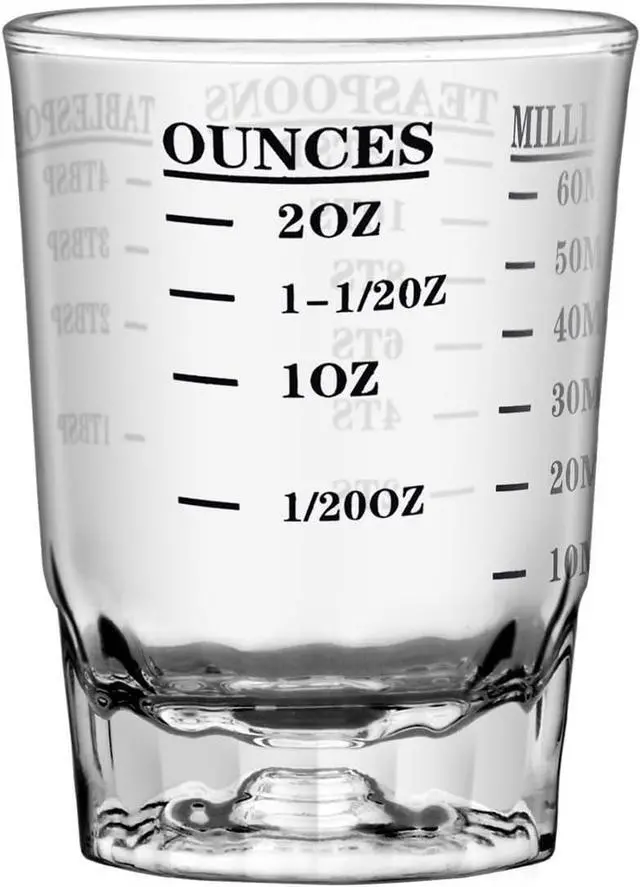 Main image of 2 OZ 4 Features Shot Glasses Measuring cup Liquid Heavy Glass Wine Glass Espresso Shot -Incremental Measurement Heavy 60ML (1, Black)