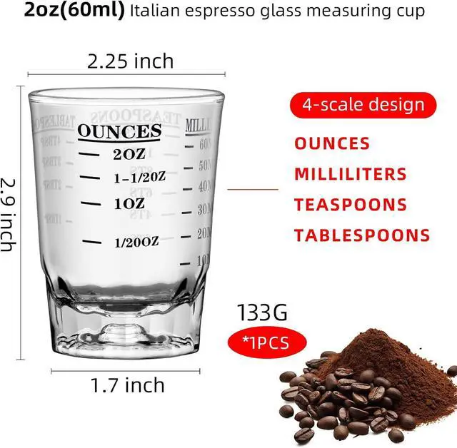 Alt view image 2 of 6 - 2 OZ 4 Features Shot Glasses Measuring cup Liquid Heavy Glass Wine Glass Espresso Shot -Incremental Measurement Heavy 60ML (1, Black)