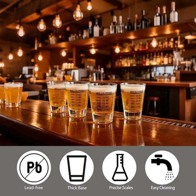 Alt view image 3 of 7 - 4 Pack Shot Glass Measuring Cups, Four Units of Measure for Liquor | 1 oz, 2 Tbs, 6 Tsp, 30 ml, Thick Base and Smooth Edge, Easy Cleaning, Easy to Read, for Espresso and Kitchen