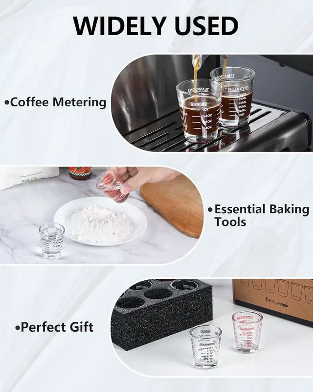 Alt view image 4 of 7 - Shot Glasses Measuring Cup 2PACK Espresso Shot Glass Liquid Heavy Wine | 26-Incremental Measurement 1 OZ, 2 TBS, 6 TSP, 30 ML, Red Kitchen Tools for Cocktails, Cooking and Baking