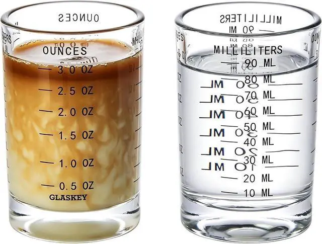 Main image of GLASKEY 2 Pack Shot Glass Measuring Cup Set,3 oz/90ML Liquid Heavy High Espresso Glass Cup,Dishwasher Safe,Measurement of Dry and Liquid Ingredients (Black)