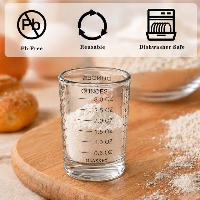 Alt view image 3 of 7 - GLASKEY 2 Pack Shot Glass Measuring Cup Set,3 oz/90ML Liquid Heavy High Espresso Glass Cup,Dishwasher Safe,Measurement of Dry and Liquid Ingredients (Black)