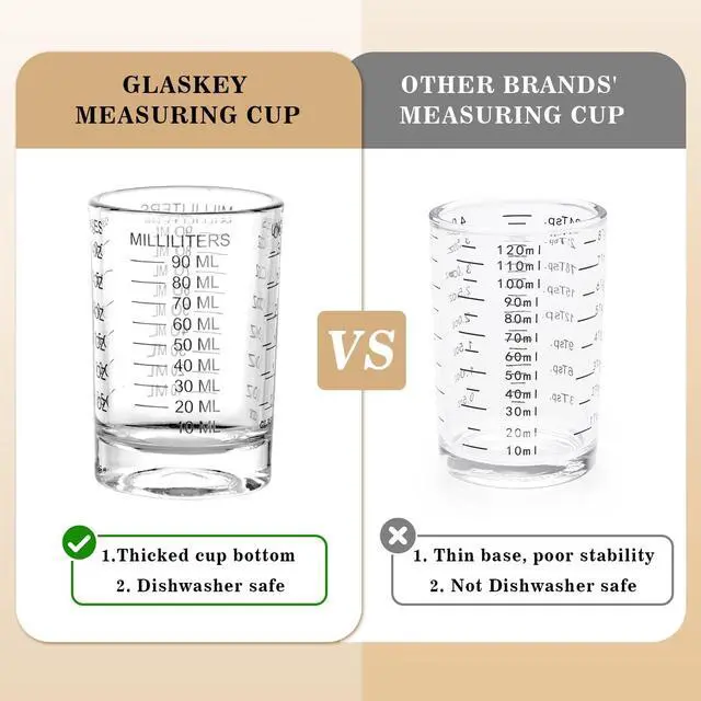 Alt view image 4 of 7 - GLASKEY 2 Pack Shot Glass Measuring Cup Set,3 oz/90ML Liquid Heavy High Espresso Glass Cup,Dishwasher Safe,Measurement of Dry and Liquid Ingredients (Black)
