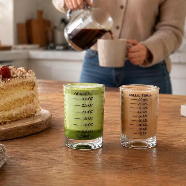 Alt view image 7 of 7 - GLASKEY 2 Pack Shot Glass Measuring Cup Set,3 oz/90ML Liquid Heavy High Espresso Glass Cup,Dishwasher Safe,Measurement of Dry and Liquid Ingredients (Black)