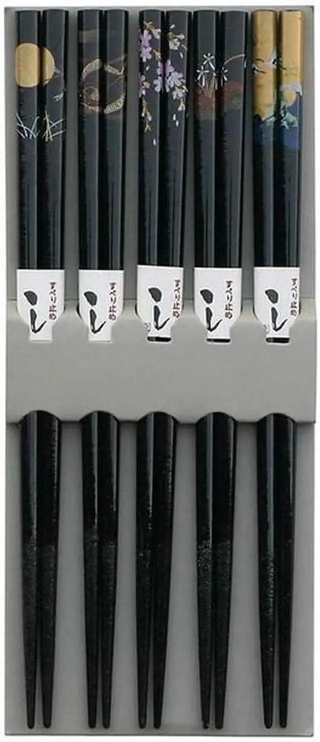 Alt view image 5 of 5 - Bamboo Chopsticks Set, Japanese Reusable Wooden Chopsticks with Traditional Pattern Designs, Non Slip Tips Dishwasher Safe Asian Chopsticks for Sushi Ramen Noodles Rice Dining (1, Black)