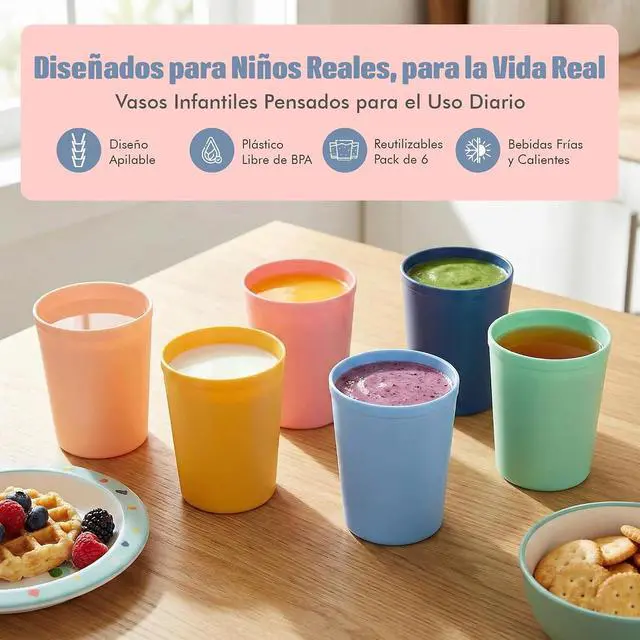 Alt view image 2 of 7 - MASTERCOOK 6 Pcs. Small Reusable Cups 8 oz Unbreakable Drinking Glasses -Toddler Cups for Water, Juice, MilkBPA Free Stackable Tumblers Plastic Cup set for Kitchen, Picnics, Parties- Kid-Friendly