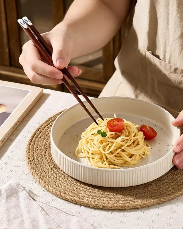 Alt view image 4 of 7 - Devot 5 Pairs Natural Wooden Reusable 9 Inch Non-Slip Chopsticks | Chopsticks with Food-Grade Lacquer Finish For Cooking Eating, Sushi, Noodles, Rice | Classic Style Chopsticks Gift Set