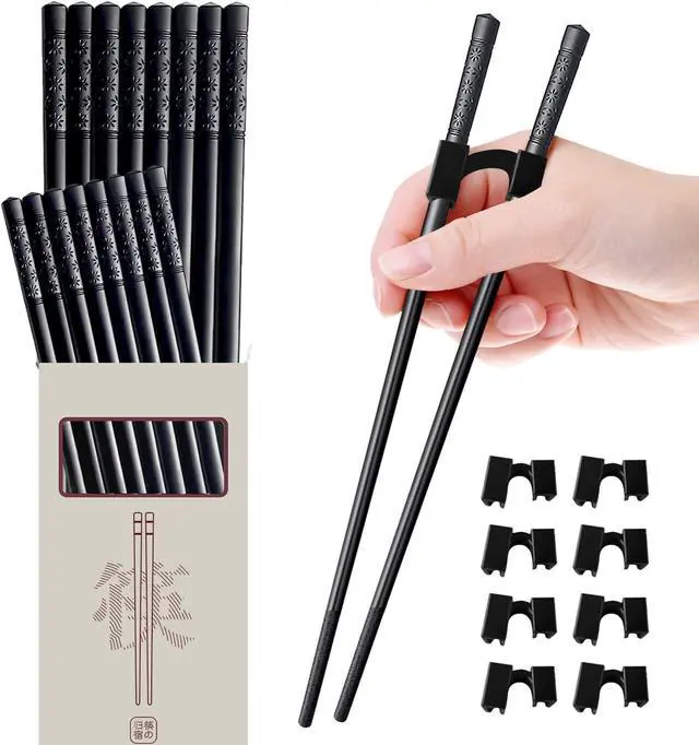 Main image of 8 Pairs Reusable Training Chopsticks for Beginners Kids Adults Learners, Chop Sticks Reusable Dishwasher Safe Non-Slip Chopsticks Trainers Set, Kids Chopsticks helper 9.5Inches