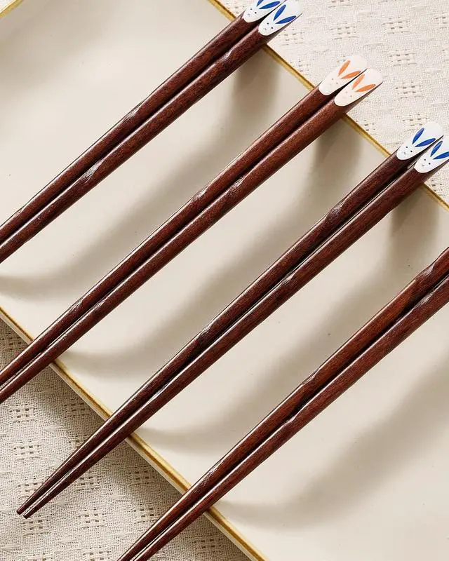 Alt view image 7 of 7 - Devot 5 Pairs Natural Wooden Reusable 9 Inch Non-Slip Chopsticks | Chopsticks with Food-Grade Lacquer Finish For Cooking Eating, Sushi, Noodles, Rice | Classic Style Chopsticks Gift Set