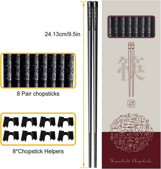 Alt view image 7 of 7 - 8 Pairs Reusable Training Chopsticks for Beginners Kids Adults Learners, Chop Sticks Reusable Dishwasher Safe Non-Slip Chopsticks Trainers Set, Kids Chopsticks helper 9.5Inches