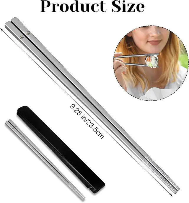 Alt view image 2 of 7 - Travel Chopsticks with Case, 9.25 Inch Reusable Stainless Steel Chopsticks for Adults, Portable for Travel (Silver)