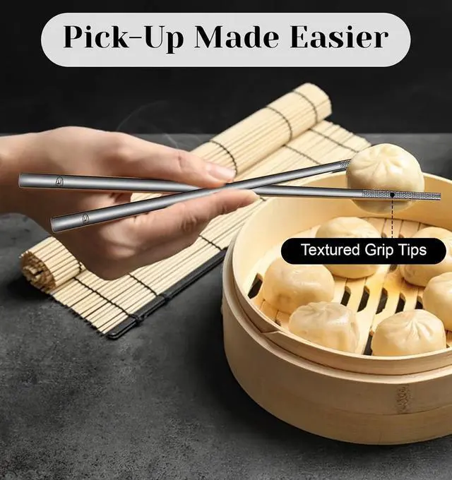 Alt view image 5 of 7 - Travel Chopsticks with Case, 9.25 Inch Reusable Stainless Steel Chopsticks for Adults, Portable for Travel (Silver)
