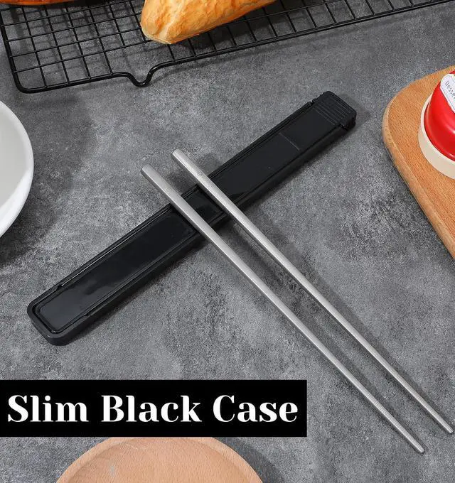 Alt view image 4 of 7 - Travel Chopsticks with Case, 9.25 Inch Reusable Stainless Steel Chopsticks for Adults, Portable for Travel (Silver)