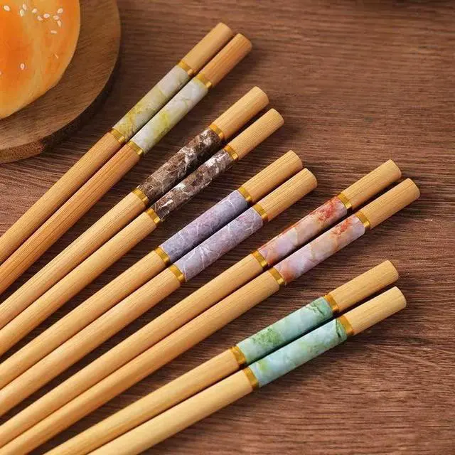 Alt view image 6 of 7 - 10 Pairs Bamboo Chopsticks Reusable Cooking Chopsticks 9.45 inches Chop Sticks Reusable Dishwasher Safe Non slip Korean ChopSticks Gift Set for Sushi & Ramen Lovers