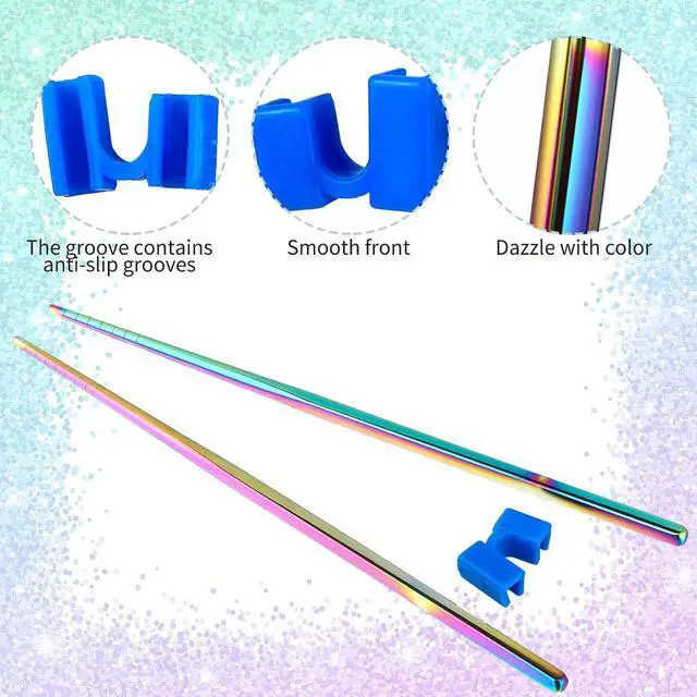 Alt view image 3 of 7 - 5 Pairs Training Chopsticks Helpers, Stainless Steel, Colorful | Stainless Steel Non-slip Training Chopstick for Beginner Replaceable Practice Chopsticks Adults Learner, Colorful
