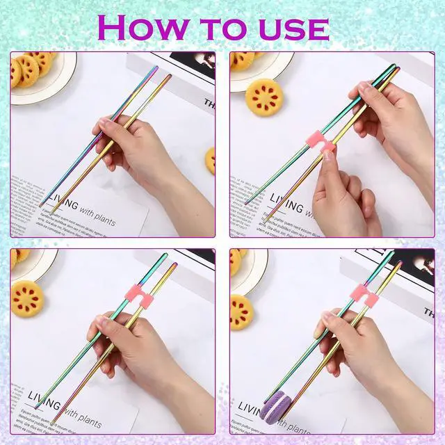 Alt view image 4 of 7 - 5 Pairs Training Chopsticks Helpers, Stainless Steel, Colorful | Stainless Steel Non-slip Training Chopstick for Beginner Replaceable Practice Chopsticks Adults Learner, Colorful