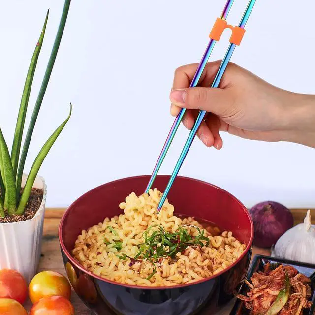 Alt view image 6 of 7 - 5 Pairs Training Chopsticks Helpers, Stainless Steel, Colorful | Stainless Steel Non-slip Training Chopstick for Beginner Replaceable Practice Chopsticks Adults Learner, Colorful
