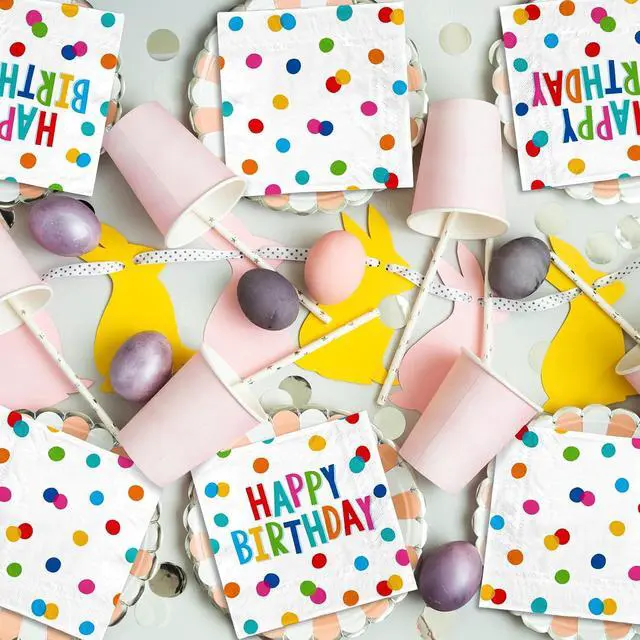 Alt view image 3 of 7 - Happy Birthday Party Supplies - Dots Design, Featuring Napkins, Suitable for Adults & Kids (6.5x6.5 in, 3-Ply Disposable, 50-Pack)