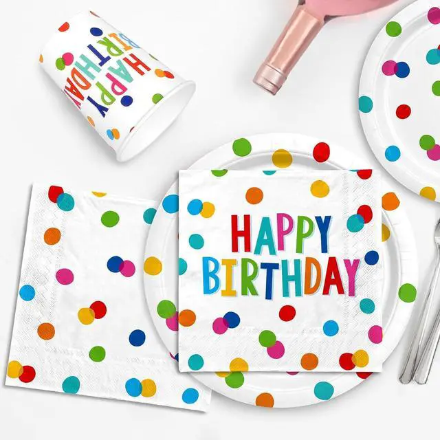 Alt view image 4 of 7 - Happy Birthday Party Supplies - Dots Design, Featuring Napkins, Suitable for Adults & Kids (6.5x6.5 in, 3-Ply Disposable, 50-Pack)