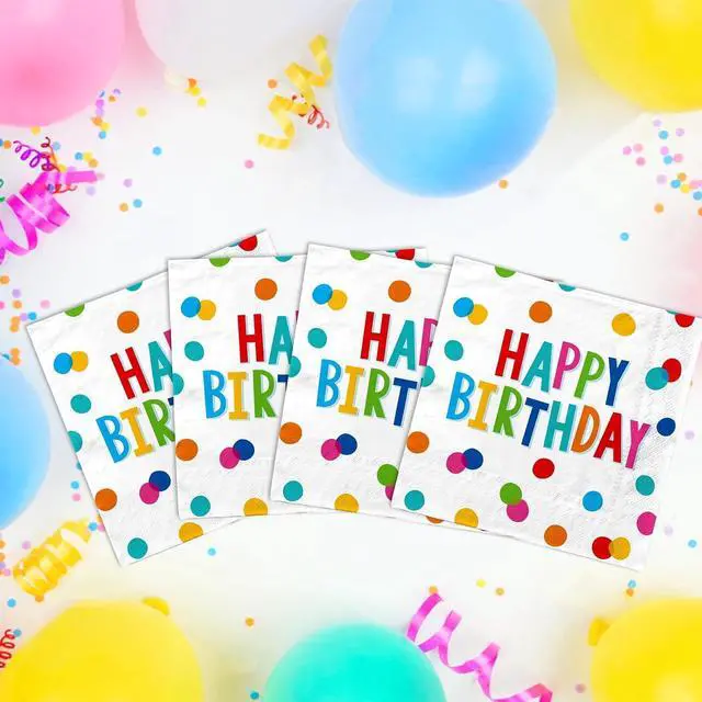 Alt view image 5 of 7 - Happy Birthday Party Supplies - Dots Design, Featuring Napkins, Suitable for Adults & Kids (6.5x6.5 in, 3-Ply Disposable, 50-Pack)