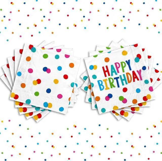 Alt view image 6 of 7 - Happy Birthday Party Supplies - Dots Design, Featuring Napkins, Suitable for Adults & Kids (6.5x6.5 in, 3-Ply Disposable, 50-Pack)