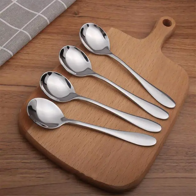 Alt view image 2 of 6 - VANRA 4-Piece Children Spoons Round Stainless Steel Kids Dinner Spoons Child Silver Cutlery Set 5.8-inch (4 round spoons)