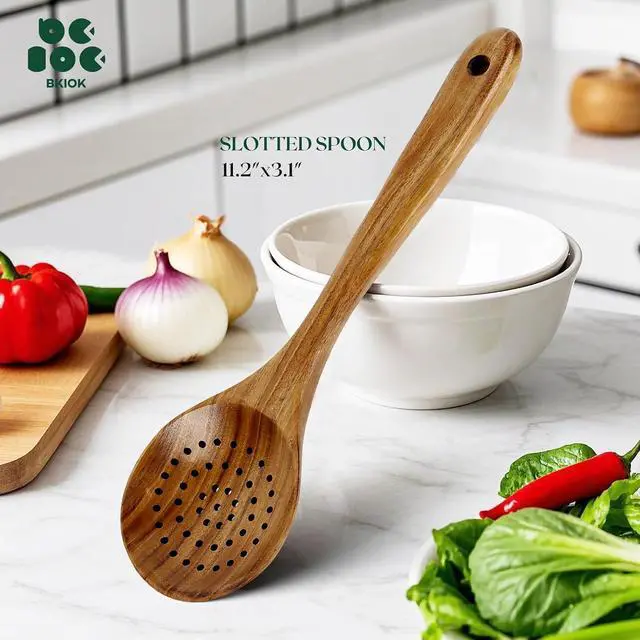 Alt view image 3 of 7 - Bkiok Wooden Strainer Spoon for Cooking, Durable Wooden Slotted Spoons, Handmade Colander Spoons,Teak Wood Skimmer