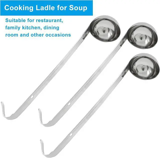 Alt view image 4 of 5 - Piutouyar 3 Pcs 2 oz Soup Ladle Set with Long Hooked Handle | Stainless Steel Ladle, Kitchen Cooking Serving Ladle Accessories, For Cooking Soup Sauce Stews