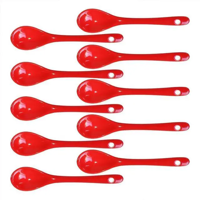 Main image of Red 10 pcs Porcelain Egg Spoons Ceramic Spoons 4.7 inch Coffee Dessert Yogurt Tea Milky Tea