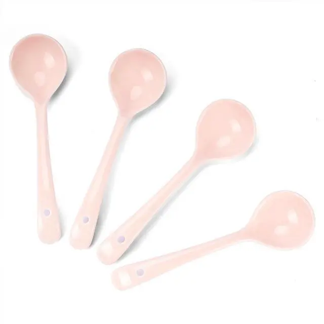 Main image of Ceramic Spoons Set of 4, Ceramic Chinese Soup Spoon, Asian Soup Spoons, White/Blue/Yellow/Pink Japanese Spoon Large for Ramen Pho Wonton Dumpling Miso, Deep Oval Hook Design (4, Pink)