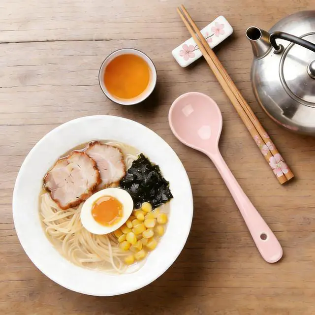 Alt view image 3 of 6 - Ceramic Spoons Set of 4, Ceramic Chinese Soup Spoon, Asian Soup Spoons, White/Blue/Yellow/Pink Japanese Spoon Large for Ramen Pho Wonton Dumpling Miso, Deep Oval Hook Design (4, Pink)