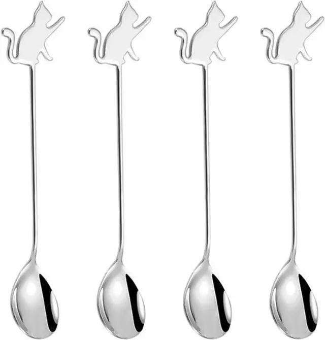 Main image of Ouliget Stainless Steel Mini Coffee Espresso Spoon, Dessert Teaspoons Small Soup Spoons, Silver Cute Animals Coffee Spoon, 5.6 inch, Set of 4