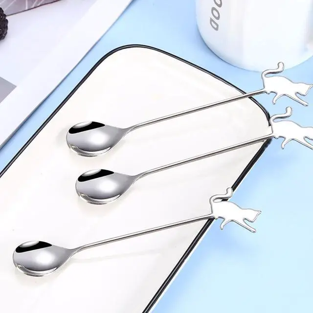 Alt view image 5 of 5 - Ouliget Stainless Steel Mini Coffee Espresso Spoon, Dessert Teaspoons Small Soup Spoons, Silver Cute Animals Coffee Spoon, 5.6 inch, Set of 4