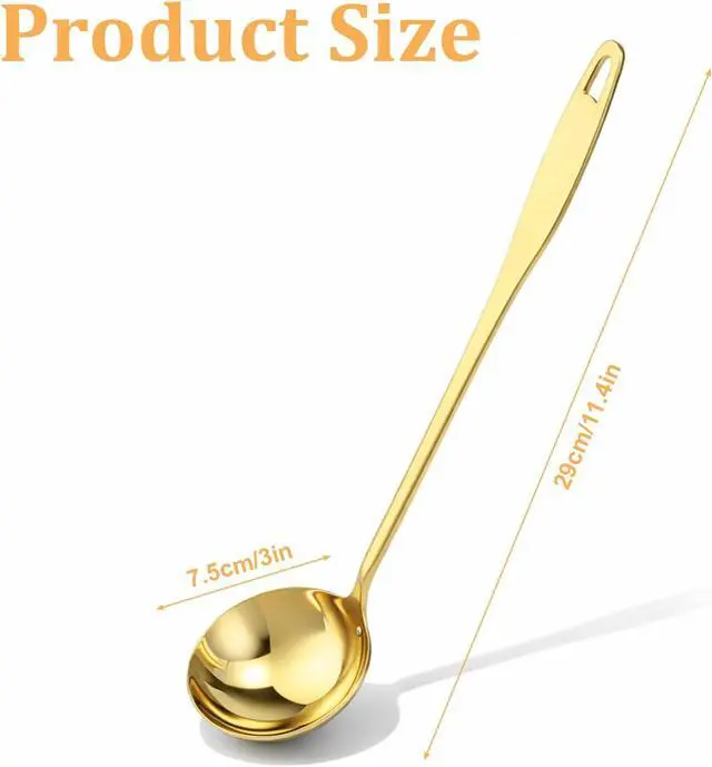 Alt view image 2 of 7 - Gold Ladle, 304 Stainless Steel Gold Ladle 11.4" Long Handle Kitchen Metal Ladel Large Serving Spoon for Cooking, Serving, Stirring, Canning