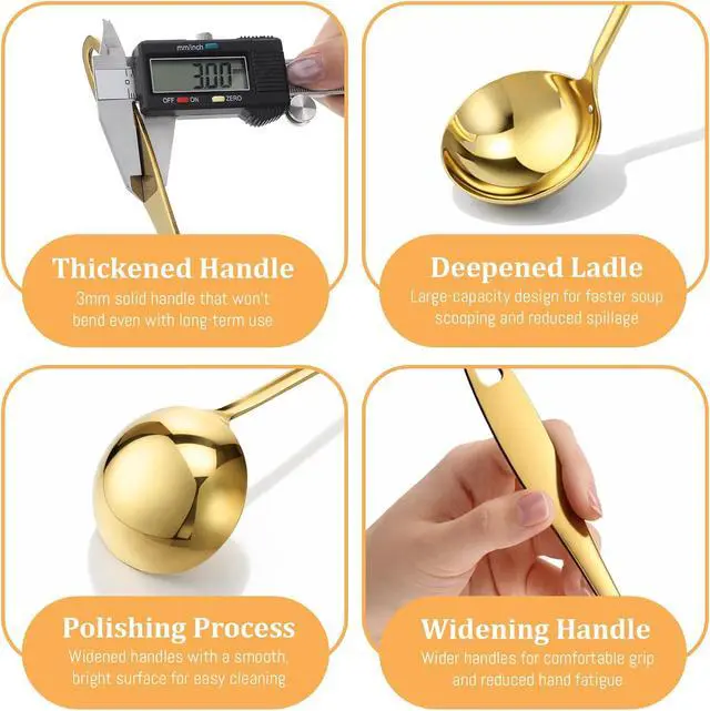 Alt view image 4 of 7 - Gold Ladle, 304 Stainless Steel Gold Ladle 11.4" Long Handle Kitchen Metal Ladel Large Serving Spoon for Cooking, Serving, Stirring, Canning
