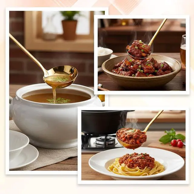Alt view image 6 of 7 - Gold Ladle, 304 Stainless Steel Gold Ladle 11.4" Long Handle Kitchen Metal Ladel Large Serving Spoon for Cooking, Serving, Stirring, Canning