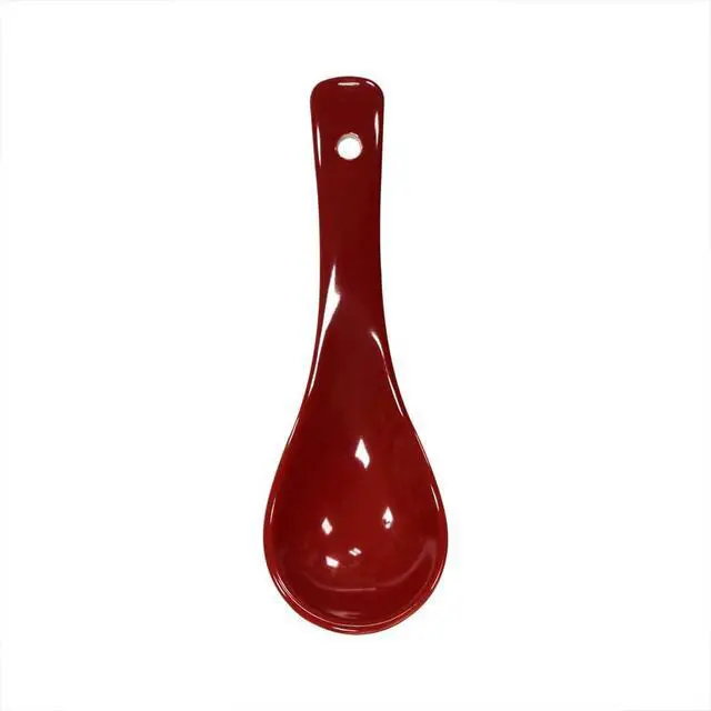 Alt view image 3 of 5 - Dark Red 6 pcs Porcelain Soup Spoon Round-Bottom Asia Ceramic Rice Spoons Chinese Won Ton Spoons for Home Kitchen Restaurant