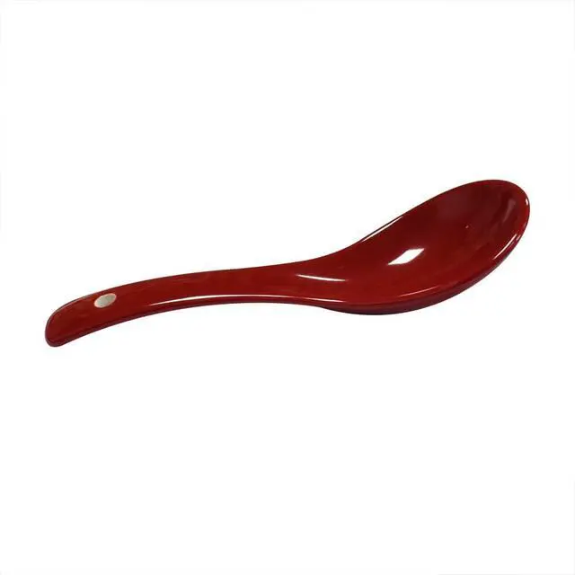 Alt view image 5 of 5 - Dark Red 6 pcs Porcelain Soup Spoon Round-Bottom Asia Ceramic Rice Spoons Chinese Won Ton Spoons for Home Kitchen Restaurant