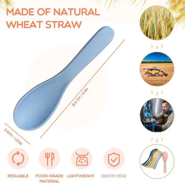 Alt view image 2 of 7 - 24Pcs Wheat Straw Spoon set Unbreakable Soup Spoons 6 Inches Ramen Spoons Portable Small Cereal Spoon for Adult (8 colors)